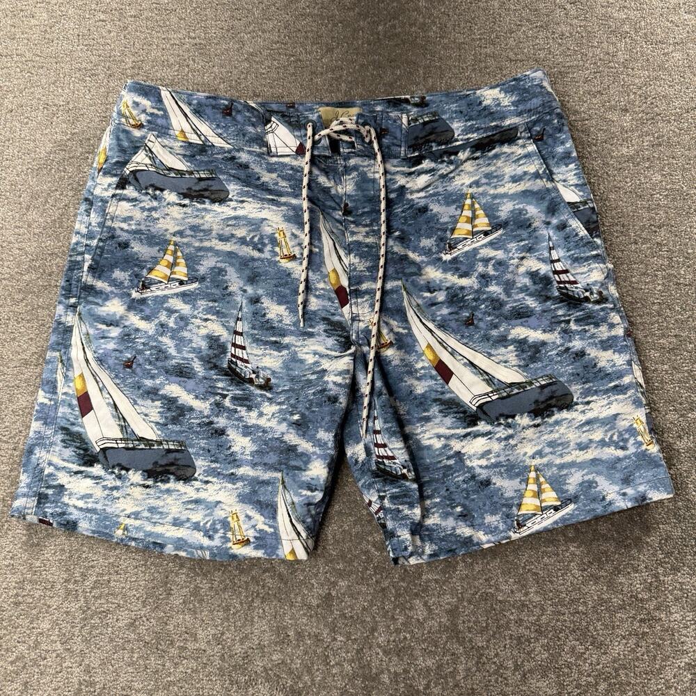 J Crew Swim Trunks 32 Sailing Boat Print Blue Nautical Beach Surf Board Shorts